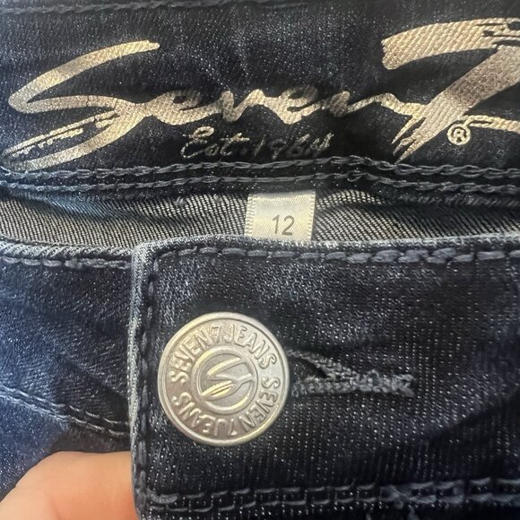 Seven7 Women’s Jeans Size 12 Blue Stretch Denim Mid Rise Slim Bootcut Zipper - Picture 12 of 16